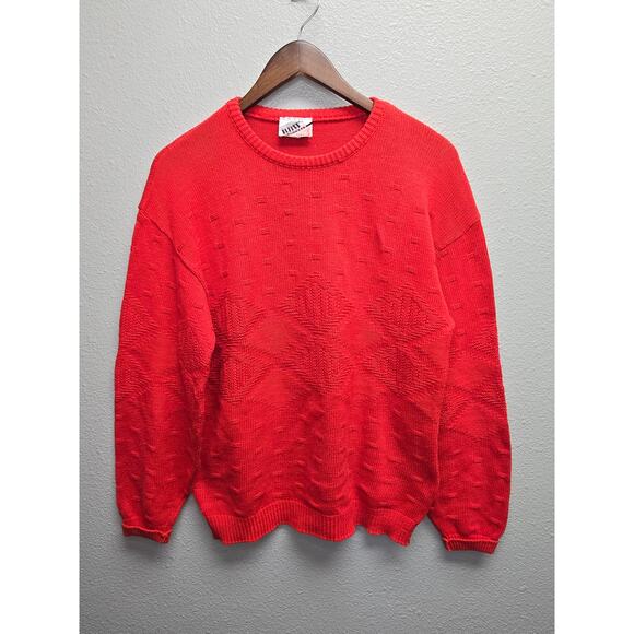 Vintage Red Knitwear BBW Red Diamond Pattern Sweater 80s VTG - Picture 1 of 8